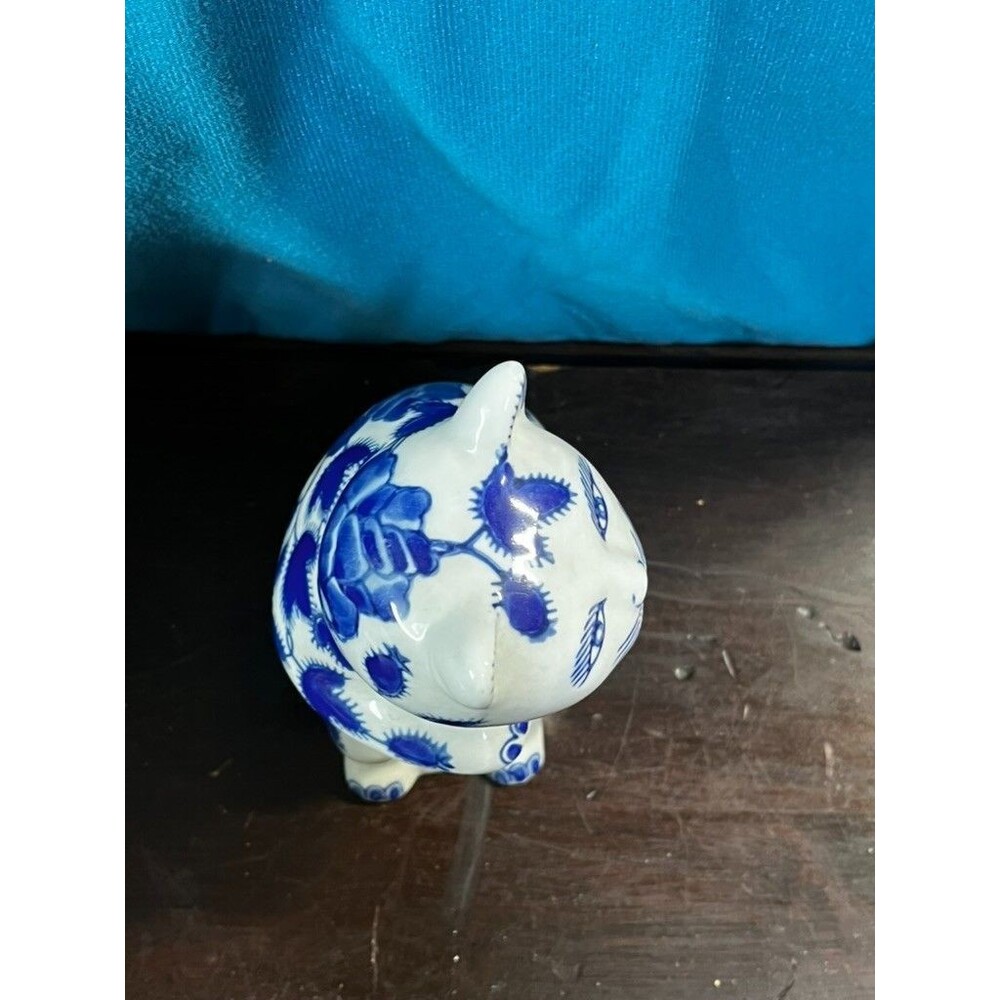 Vintage Blue&White Chinoiserie (Qing Dynasty Replica) Porcelain Cat Figurine - Picture 5 of 6